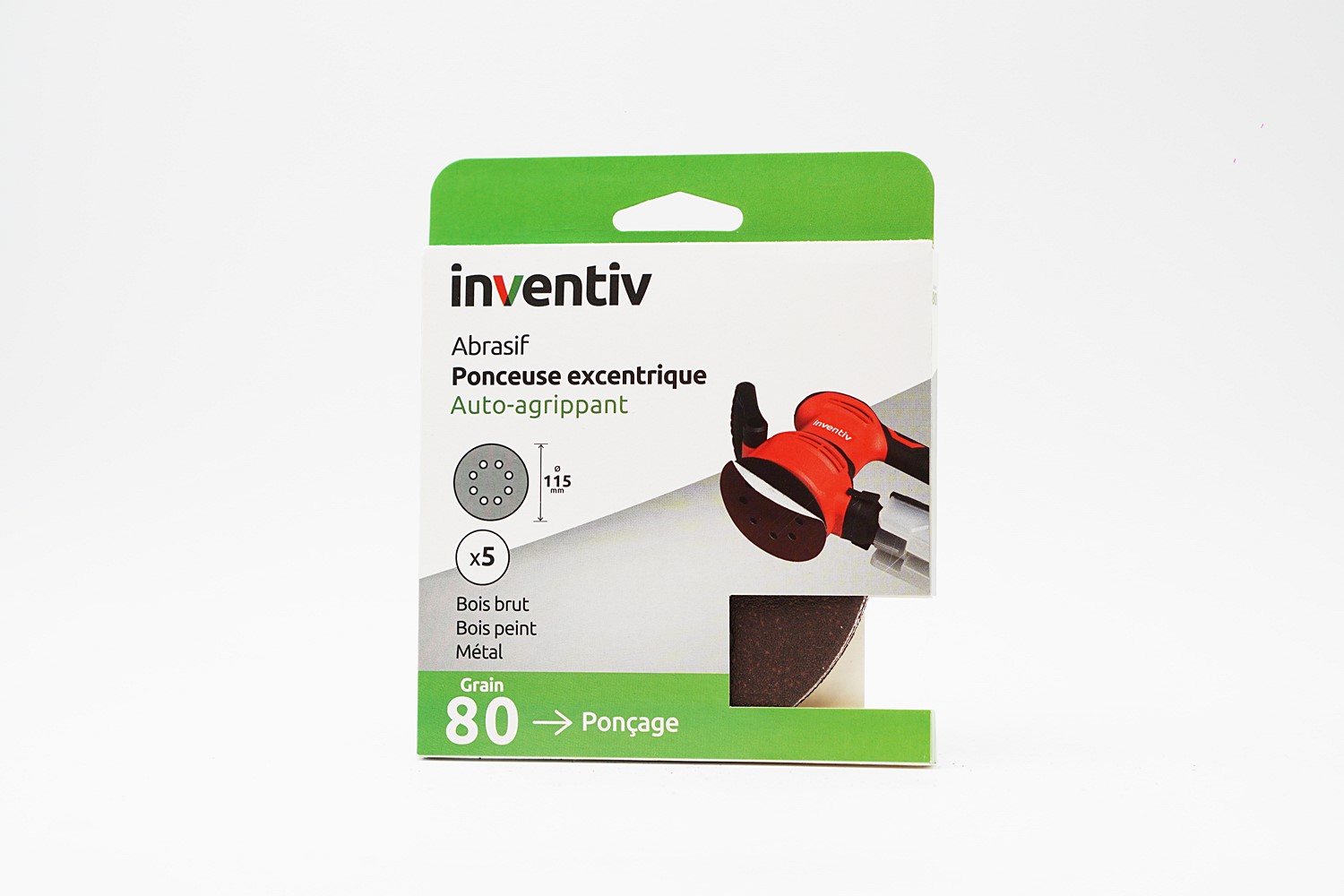 5 disques de ponçage 8 trous Ø115mm grains 80 - INVENTIV